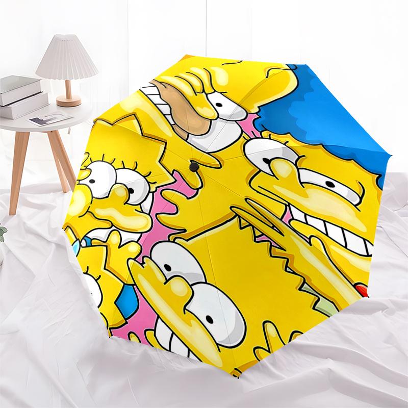 The Simpsons Family Collage Automatic Opening Folding Umbrella 8 Bone Iron Frame, Suitable for Fans, Travel, Daily Use, and Gift Giving01040