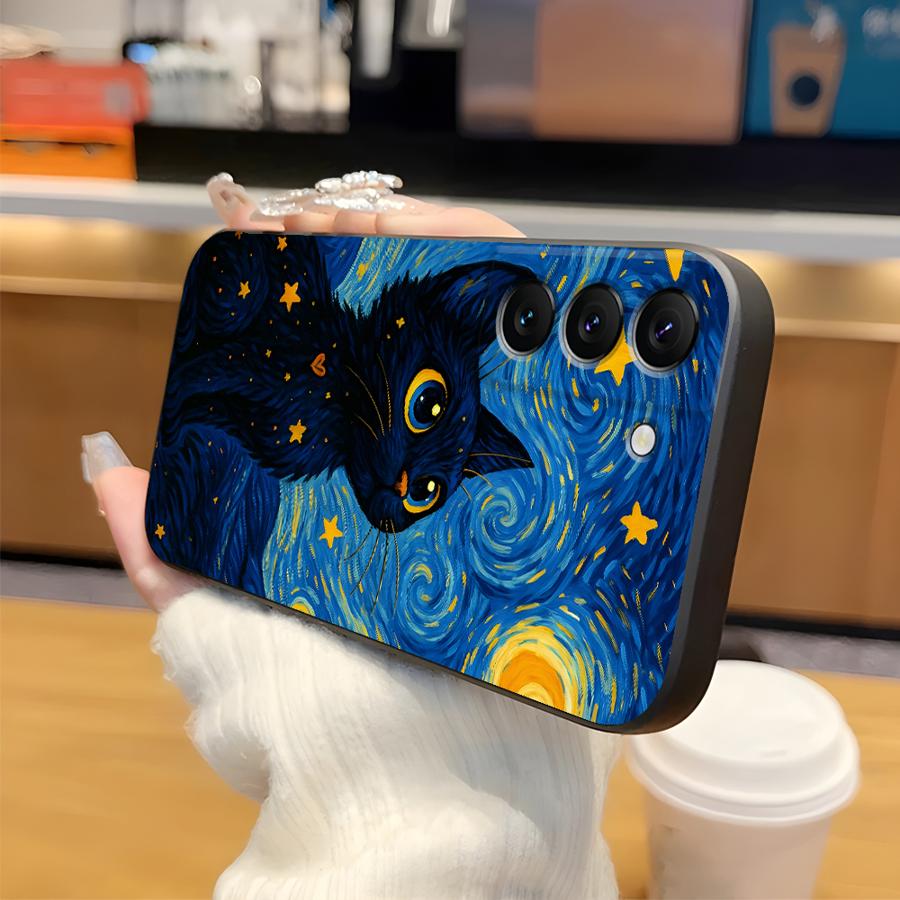 Rotating Starry Sky Cat Case for Samsung Galaxy S26 Ultra S21 FE S20 Ultra S10 S9 S25 Plus Note 20 8 9 10 S24 S23 Funda Phone