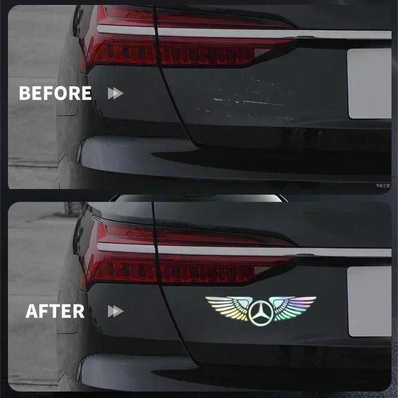 AZP2 Car Logo Angel Wings Decoration 3D Reflective Waterproof Sticker For Mercedes Benz Amg W204 W213 W205 W211 W212 W176 W205 W203