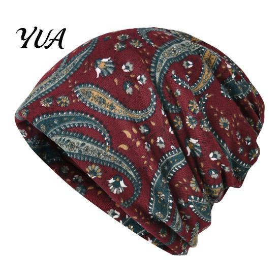 Slouchy Hat for Women Women's Geometry Print Hat, Casual Soft Stretch Skull Versatile Lazy Style Hair Tie Cap, Warm Cancer Chemo Headwear, Outdoor