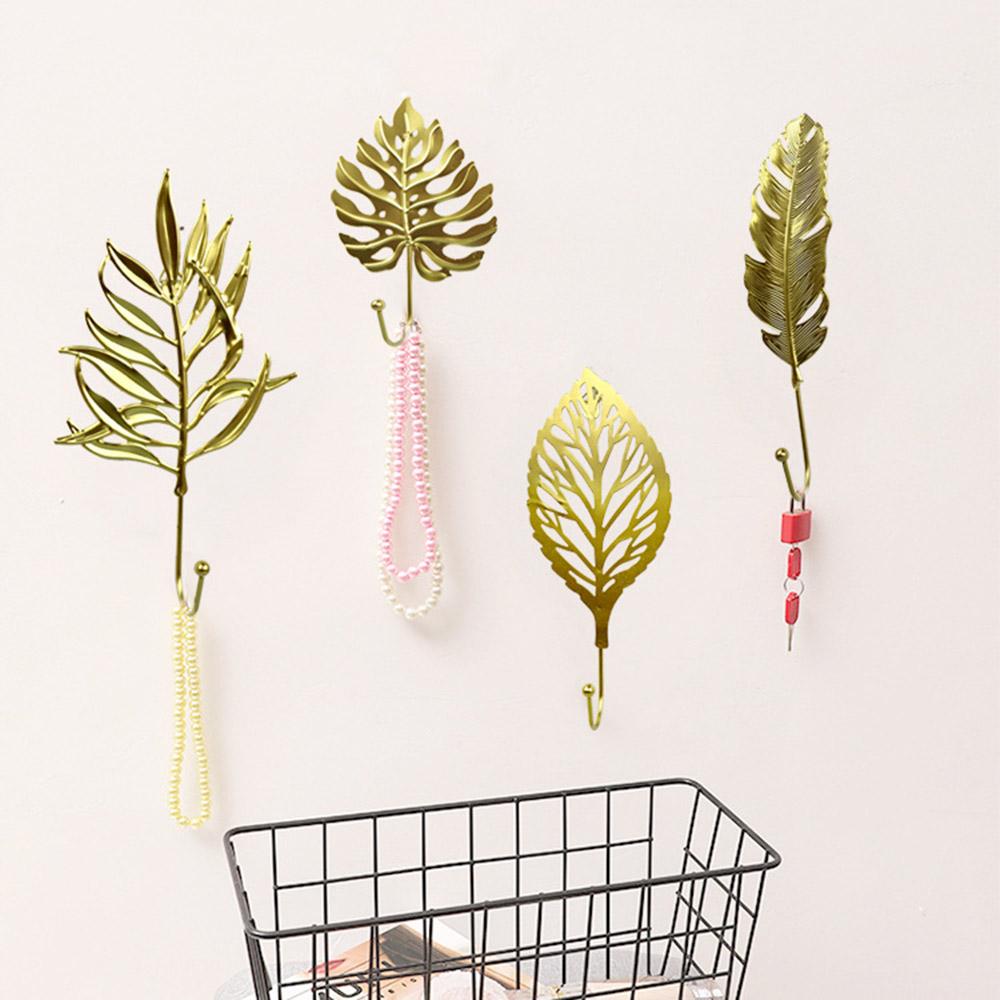 Bathroom Organization Home Decoration Leaf Shape Wrought Iron Hook Wall Hanger Hanging Storage Rack
