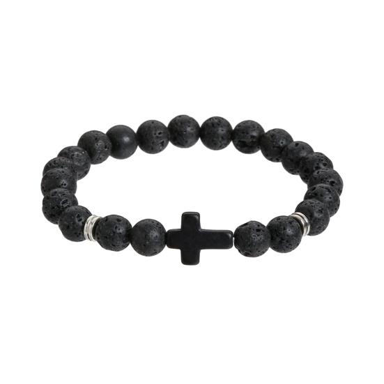 Kruisarmband voor mannen en vrouwen, stenen kralen kruisarmband, elastische stenen religieuze polsband, sieraden, geschenken voor christenen