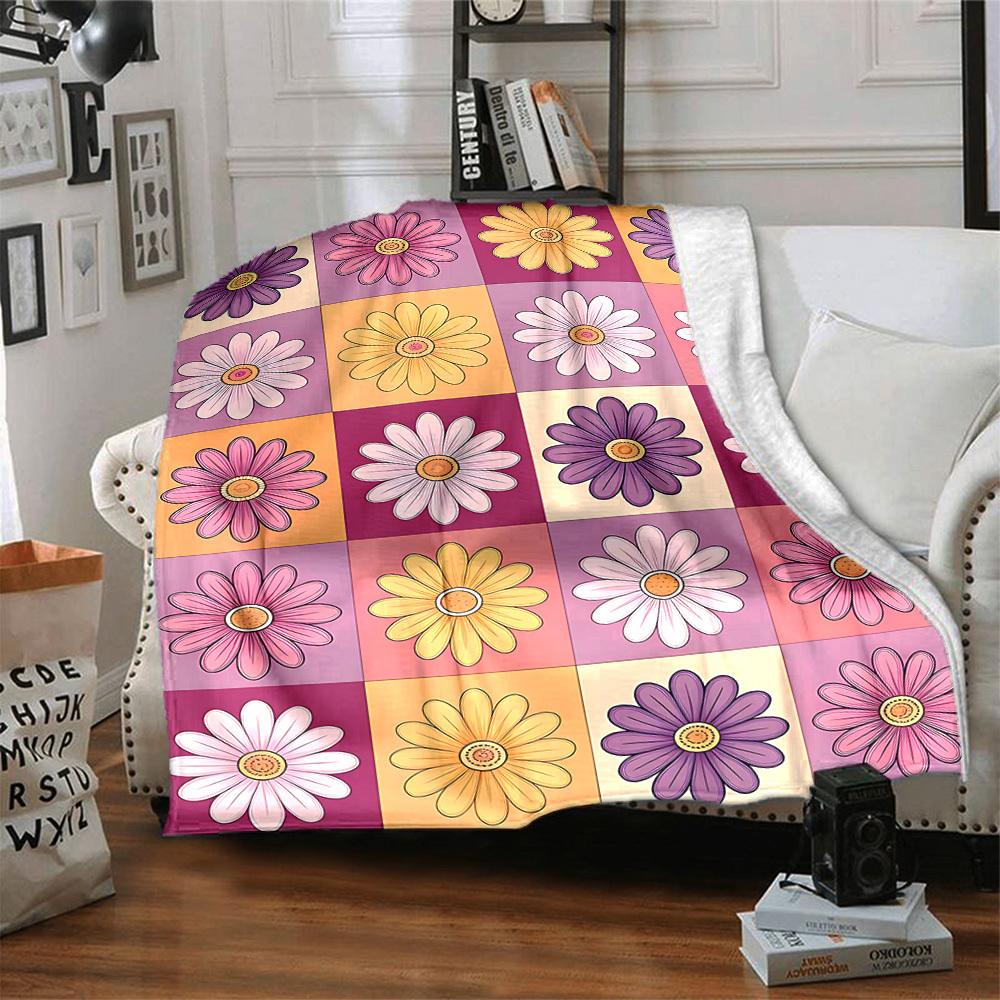 1pc Floral Pattern Lightweight Flannel Blanket, Comfortable and Warm Blanket, for Office and Camping Sofa Bed, Livingroom175