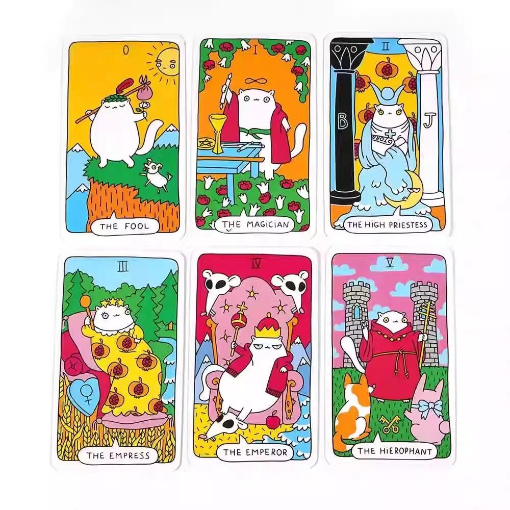Gioco di carte dei tarocchi Wyspell Cat con illustrazioni carine e originali per un divertimento assicurato.