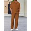 Men's Casual Striped Short Sleeve Sweatshirt with Button Down Shirt Collar and Elastic Waistband Pants In Polyester Textile Elastane Blend Two-Piece