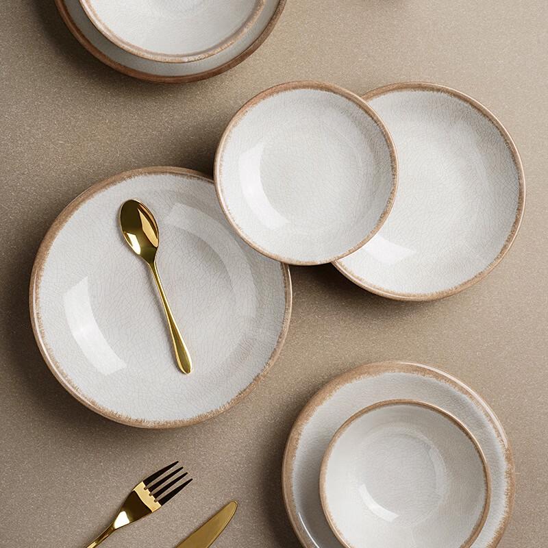 Beige Ice Pattern Melamine Deep Round Plate