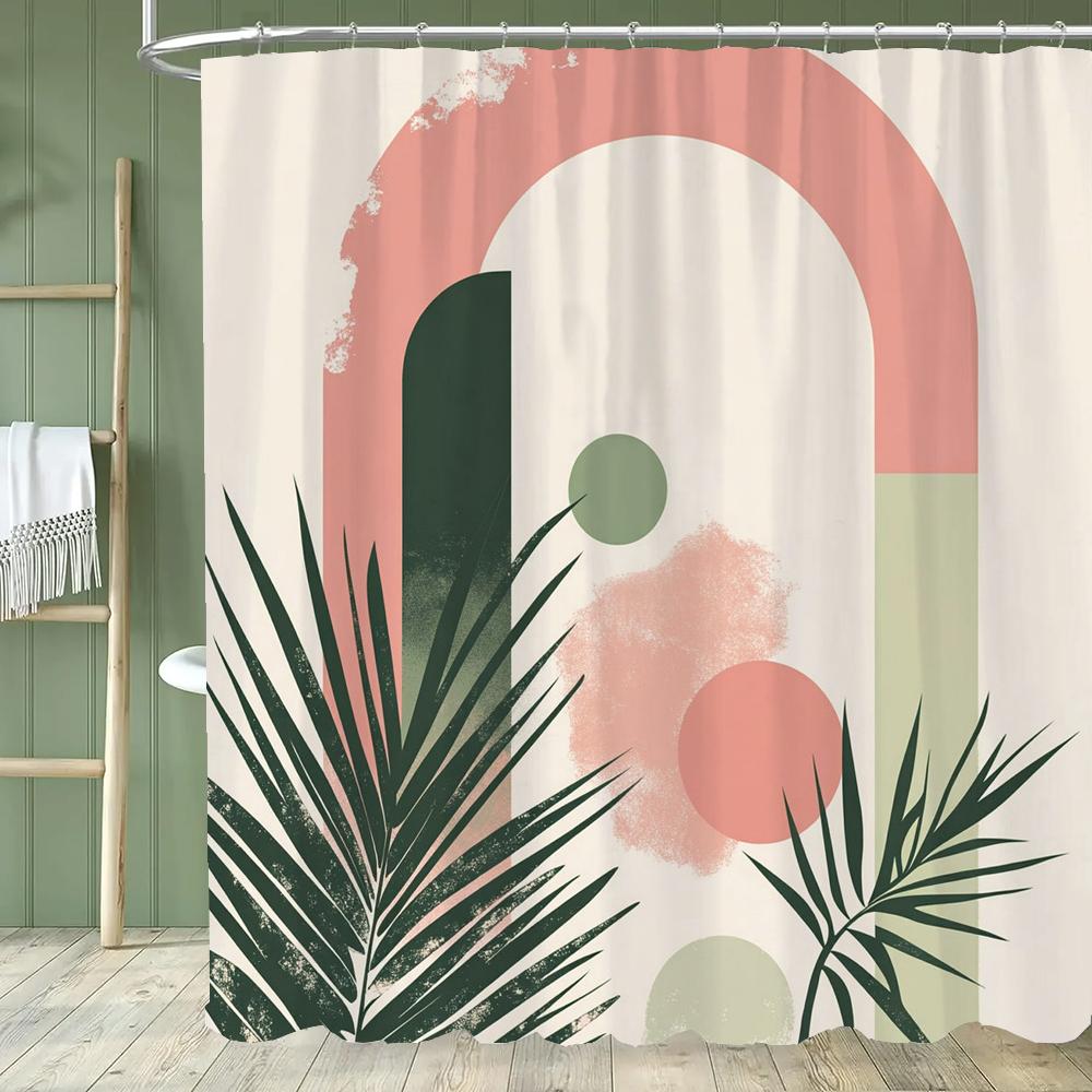 Modern Art Abstract Leaves Shower Curtain, Bathroom Curtain,Printed Polyester Home Decorative Curtain With Hooks
