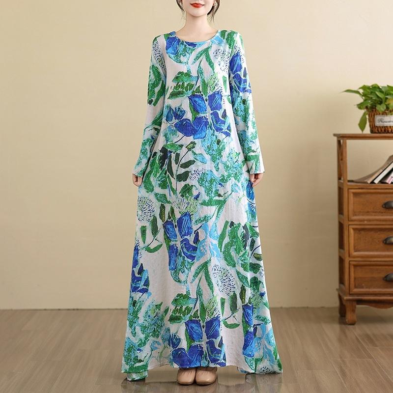 Long Sleeve Plus Size Cotton Vintage Floral New In Dresses for Women Casual Loose Spring Summer Autumn Dress