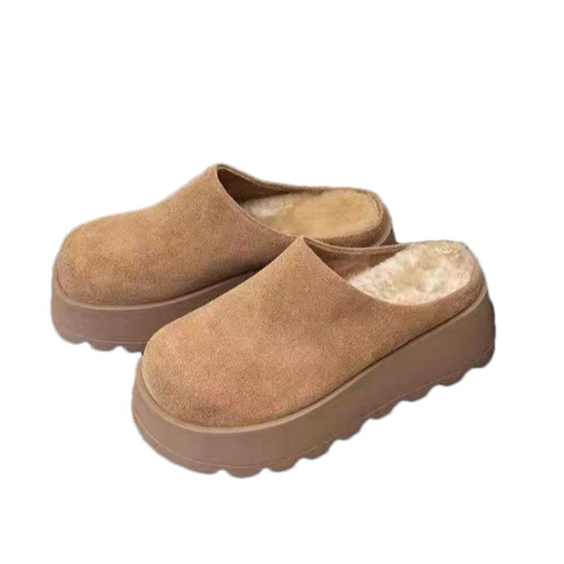 Mote Damer Plattform Slingback Mules Sko Semsket Flats Sko Dame 2025 Trend Mote Avslappet Vinter Varme Bomulls Tøfler Flip Flops