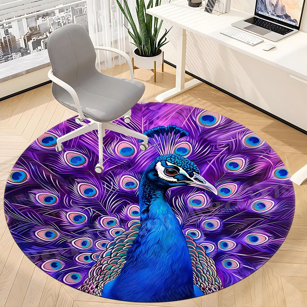 1pc Peacock Feathers Office Round Area Rug, Under Office Chairs Bedroom Living Room Home Decor, Room Deco, Available in Various Sizes
