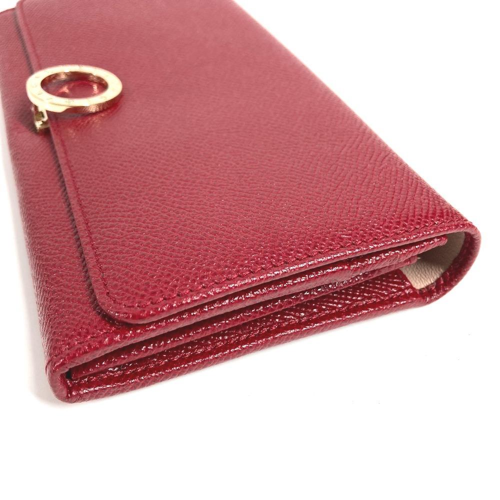 Bvlgari Bulgari Bulgari Logo Clip Bi-fold Flap Long Wallet Leather Red
