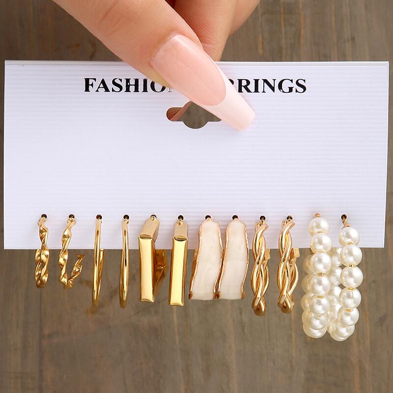 Gold Color Vintage Circle Hoop Earrings for Women Girls Simple Fashion Geometric Drop Earring Set Trendy Jewelry Party