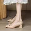 Fashion Single shoe women's thick heel retro 2025 autumn new item versatile shallow bow work mid heel high heels