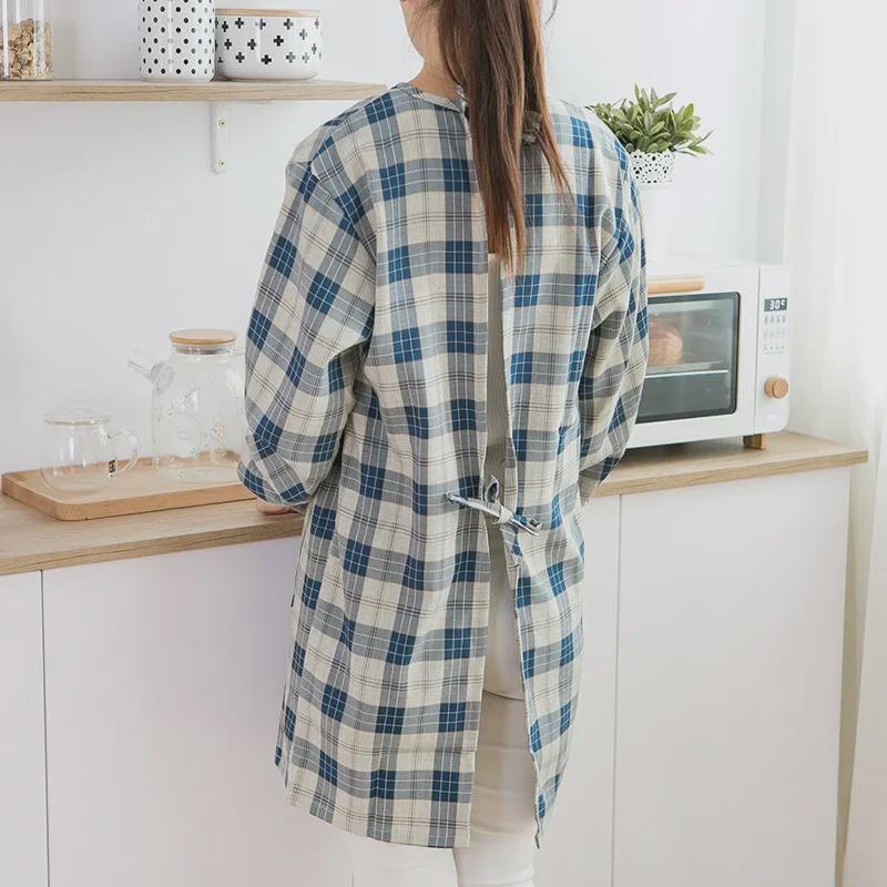 Japanese Style Plaid Bear Waterproof Anti-Fouling Apron for Kitchen – Reversible Cooking Coveralls