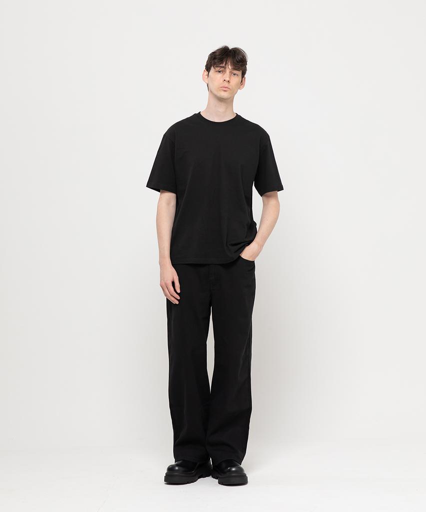 CHAMBROS Non-Faded Basic Semi-Wide Cotton Denim Pants [Black]