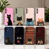 S-Striped C-Coffee Cat Phone Case For Samsung Galaxy A73,A72,A71,A70,A53,A52,A51,Others Soft Black Shell