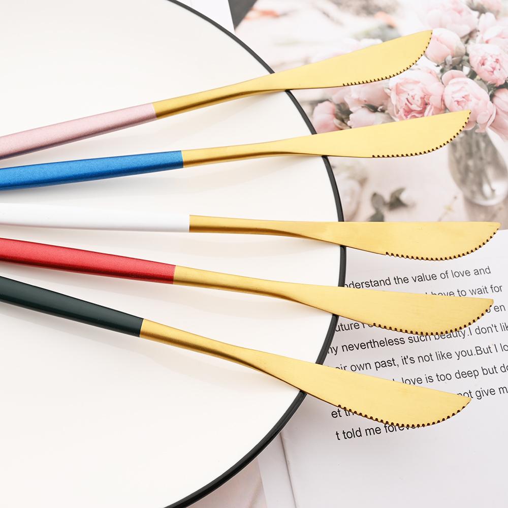 White Gold 24Pcs Cutlery Set Matte Dinnerware Western Flatware Knife Fork Spoons Stainless Steel Silverware Kitchen Tableware Set