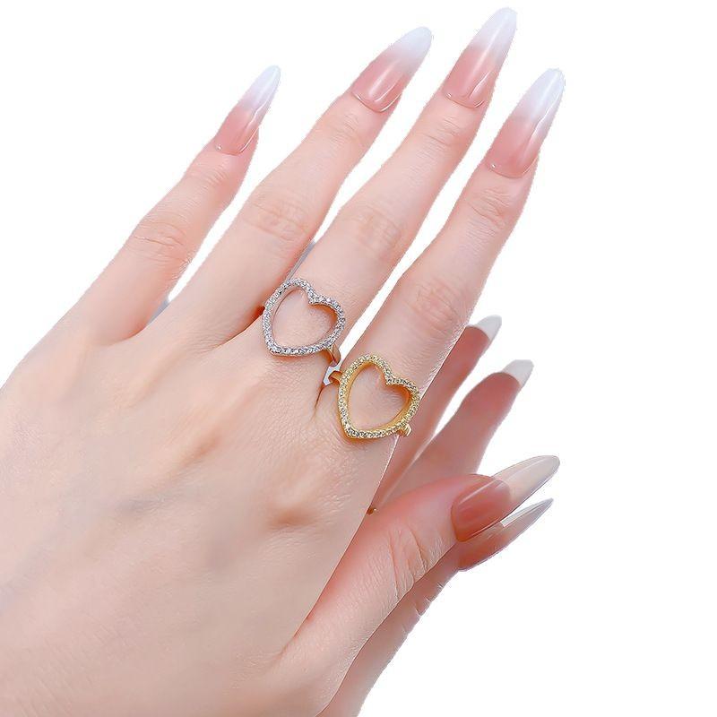 Nouveau Set de Bagues Cœur Creux Jaune en Argent S925 avec Amour, Petit et Élégant, Bijoux de Mariage de Niche pour Femmes