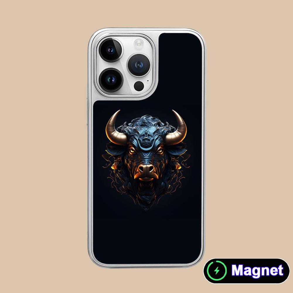 Bull Head Phone Case for iPhone 17 16 15 14 13 12 11 Air Pro Max Plus Electroplated Silver Magsafe Cover