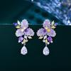 French Light Luxury Temperament Design Sense Flower Full Diamond Drop Earrings Bright Zircon Ear Jewelry