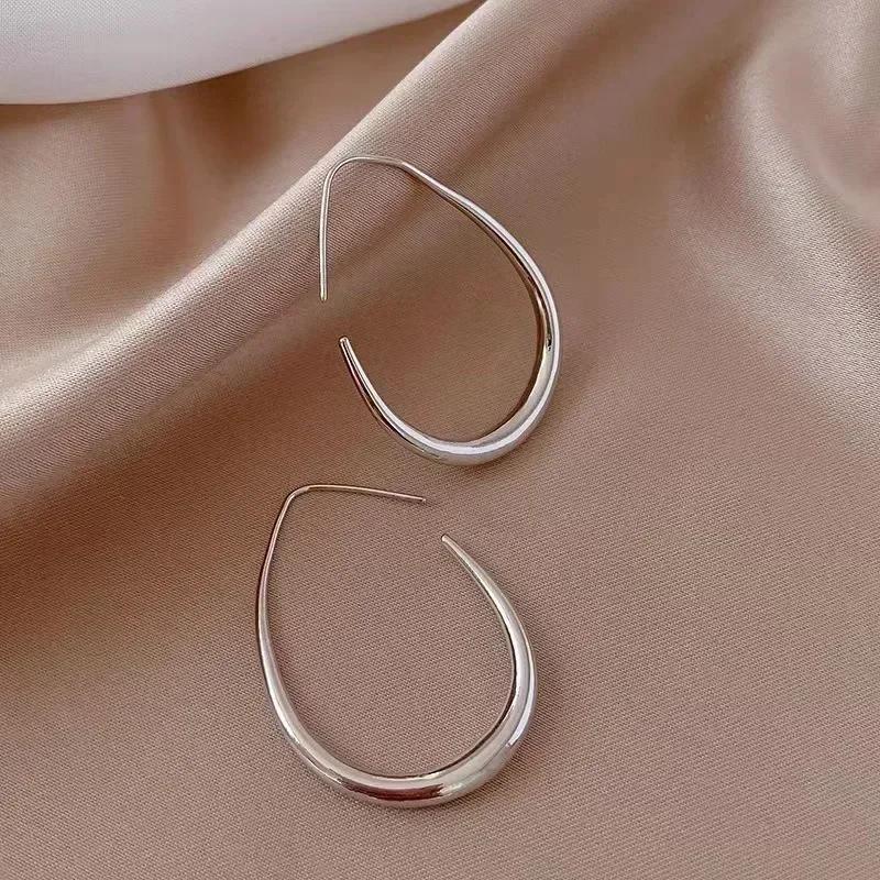 Luxury Gold Color Big Oval Hoop Earrings For Women Simple Desgin Large Geometric Earrings Party Wedding Jewelry Gift Sale