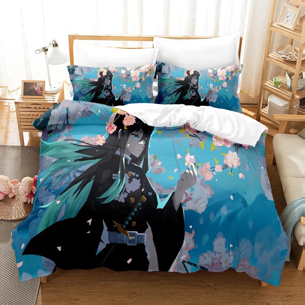 Fashion 3D Printing Anime Demon Slayer Bedding Collections Duvet Cover Collection With Pillowcase Twin Full Queen King Bedclothes Home Textile