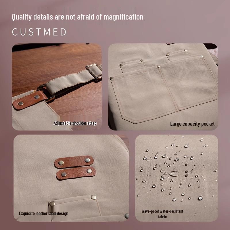 Waterproof Oil-Proof Canvas Apron with Neck Strap for Kitchen and Catering