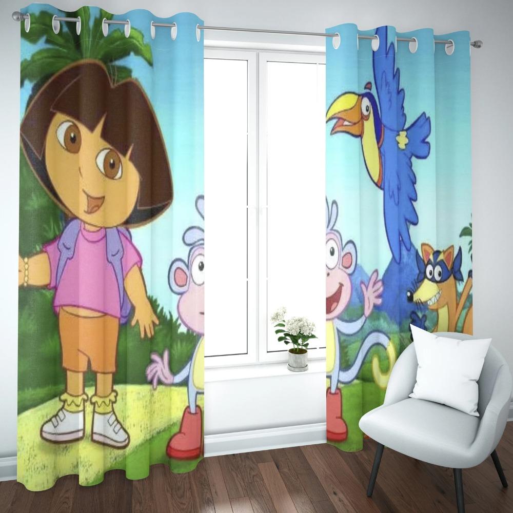 Dora the Explorer Cartoon Home Curtain Cute Printing Light Filtering Curtains Living Area Bed Room Heat and Sun Protection