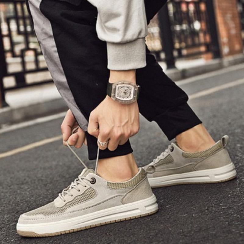 Fashion Luxury Men Shoes Genuine Leather Casual Shoes Breathable Sneakers for Men Hollow Out Mesh Shoes Non Slip Flats Zapatillas Hombre