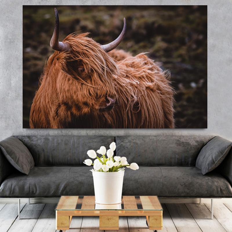 Incroyable Portrait de Vache des Highlands Écossaises Tableaux Muraux Peinture sur Toile Affiches et Impressions Animales Décoration de Maison pour Salon