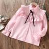 Kids Ruffle School Shirts for Girls Blouses White Cotton Spring Autumn Longsleeve Children Clothes for Teenager 8 10 12 13 Years
