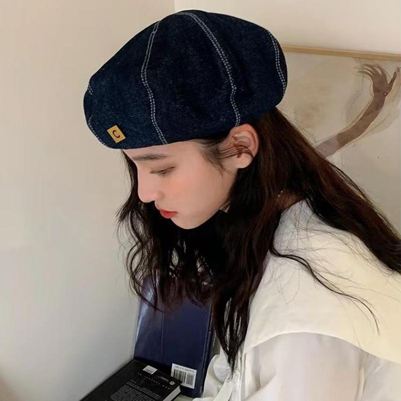 Temperament Beret Hat For Women Autumn New Cotton Denim Large Size Berets Cap Fashion Artist Hat Flaky Clouds Caps Pumpkin Hat