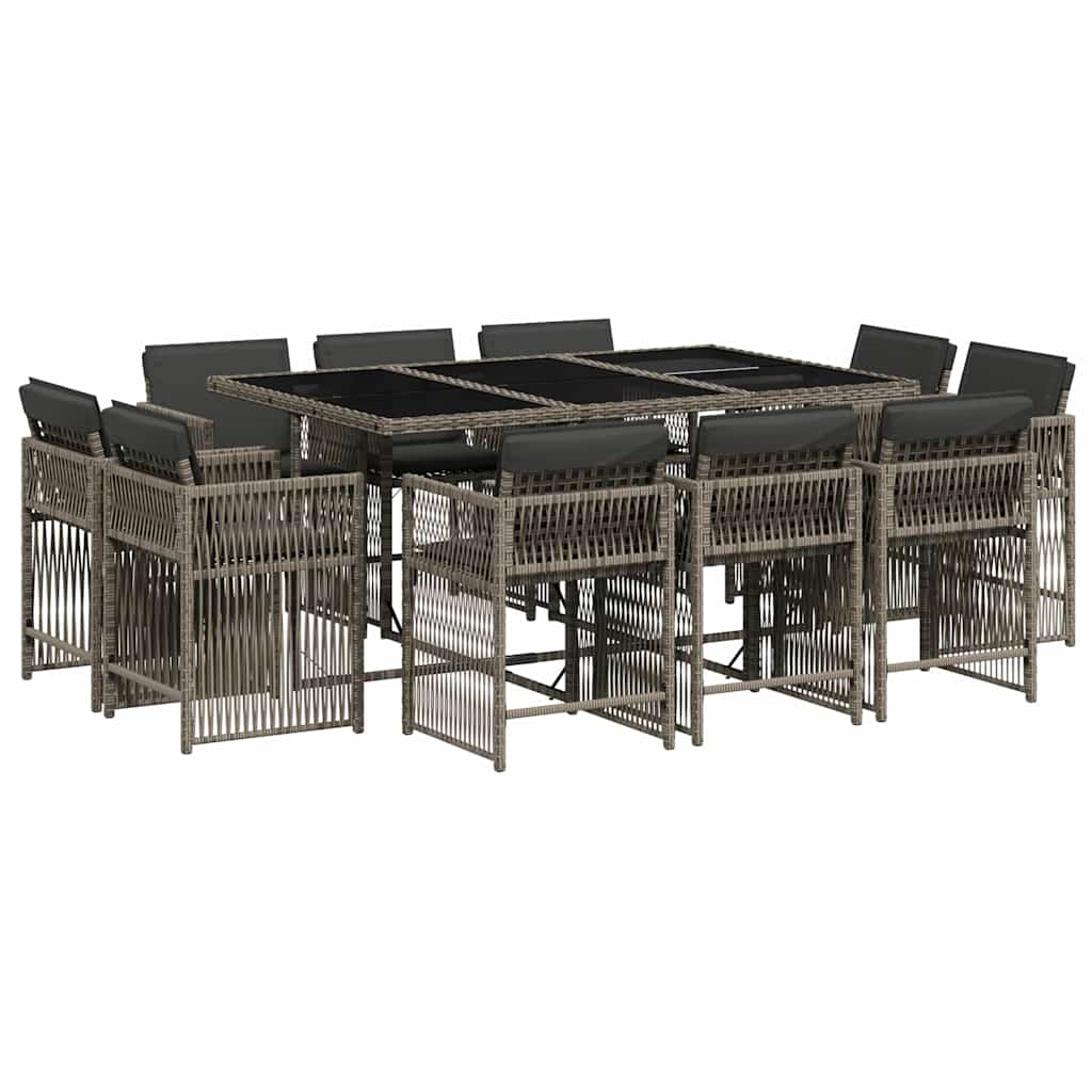 Vidaxl 11-Cz. Garden Furniture Set, With Cushions, Grey PE Rattan