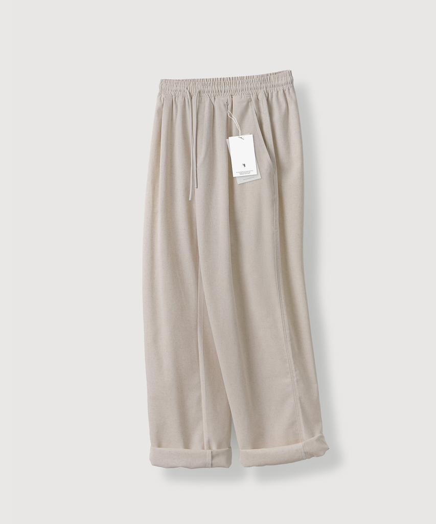 MOOD INSIDE [2Pack] Single-Pleat Linen-Like Wide Elastic Pants
