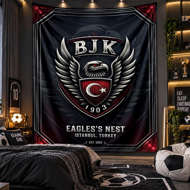 Wall Hanging Tapestry Beşiktaş FC Print Cloth for Living Room Bedroom Home Decor