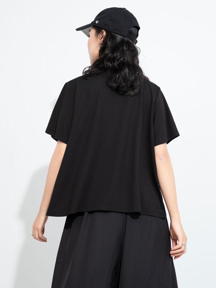 Short sleeve Oversized Black patchwork casual loose summer tee t shirt women t-shirt tops