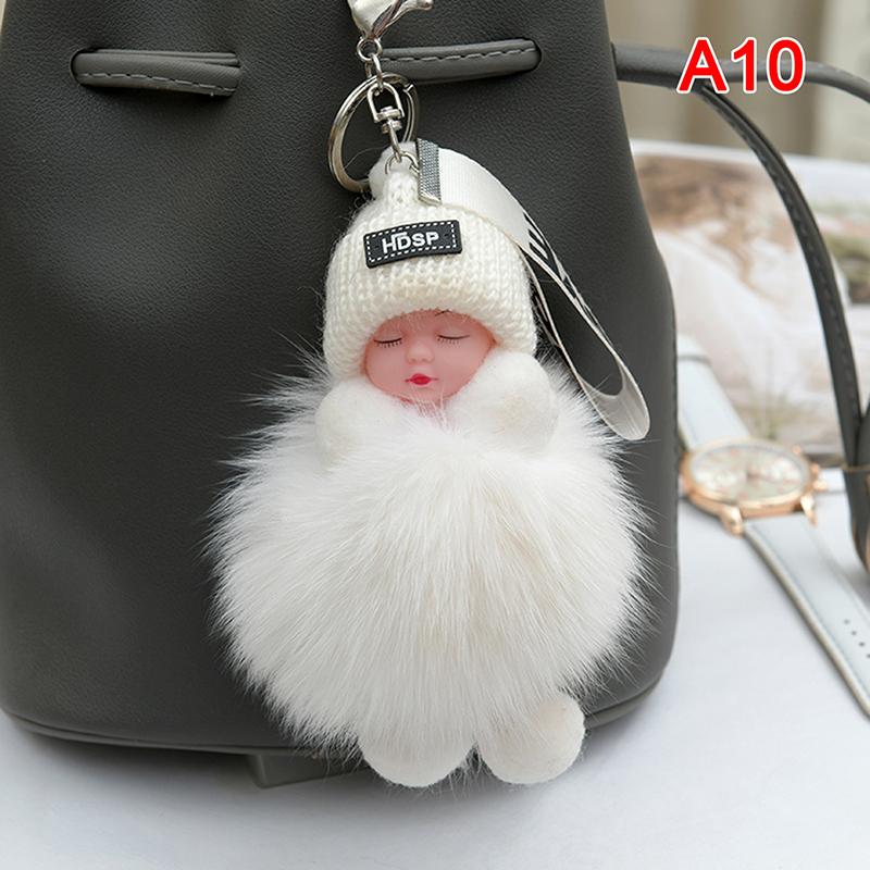 Pompom Sleeping Baby Keychain Cute Fluffy Plush Doll Keychains