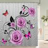 Pink Roses Flowers And Butterflies Shower Curtain Print Modern Nordic Minimalist Polyster Home Decor Bathroom Curtain With Hooks