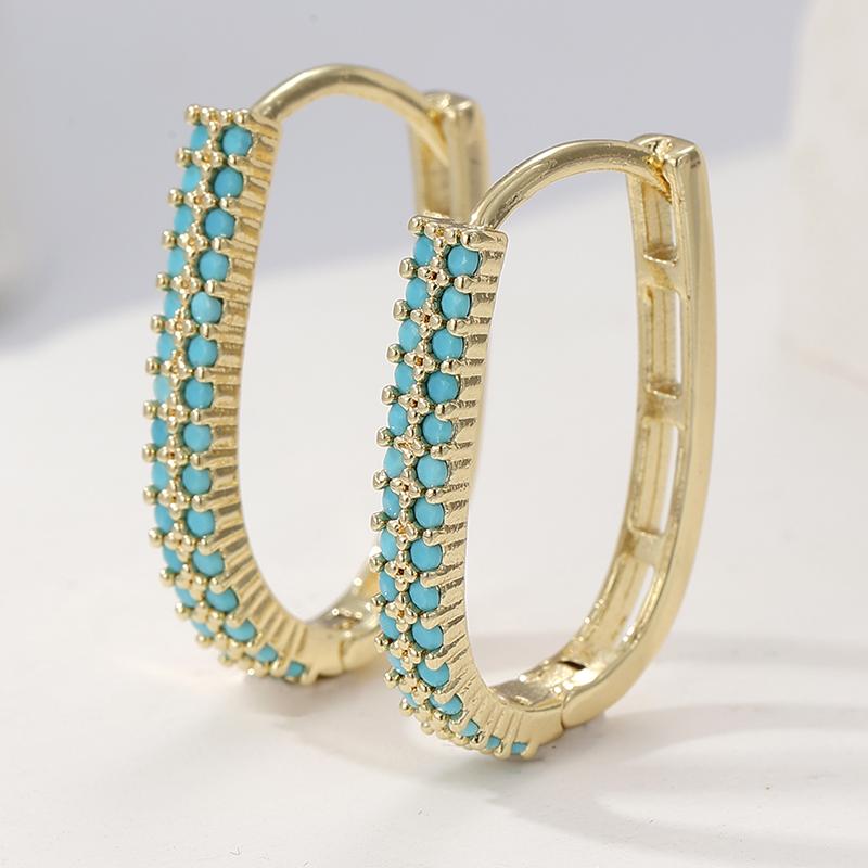 Concise Synthetic Turquoise Design Hoop Earrings for Women Exquiaite Elegant Banquet U-shape Earings Jewelry Accessories