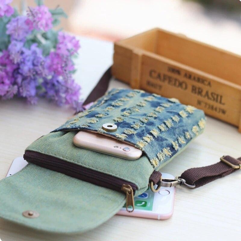 Denim 3-layer Women's Mini Messenger Mobile Phone Bag Case Shoulder Bag Purse Pouch Handbag Wallet Women's Bag Tote Bag