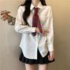 Women's White JK Preppy Style Wrinkle-Resistant Shirt Set: Long & Short Sleeve, Autumn/Winter Student Uniform Inner Wear