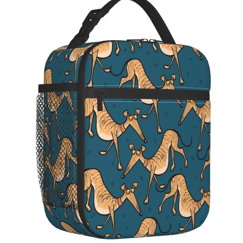 Greyhound Whippet Dog Insulated Lunch Bag for Women Portable Cartoon Sighthound Pattern Cooler Thermal Bento Box Picnic Travel