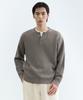 [Victoria Wool] Minimal Ribbed Henley Neck Knit [Taupe]