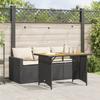 Vidaxl 2-Cz. Gartenmöbel-Set mit Kissen, Schwarz, Polyrattan