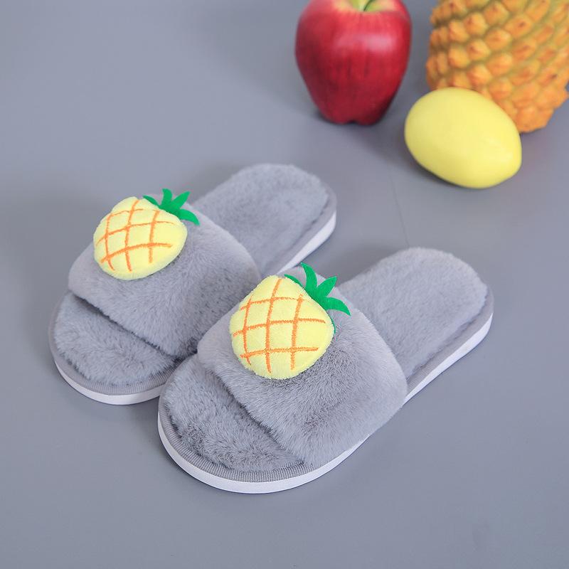 Fashion Women Men Winter New Year Parent-child Mao Mao Slippers Home Indoor Outdoor Cute Fruit Word Floor Plush Cotton Slippers Warm