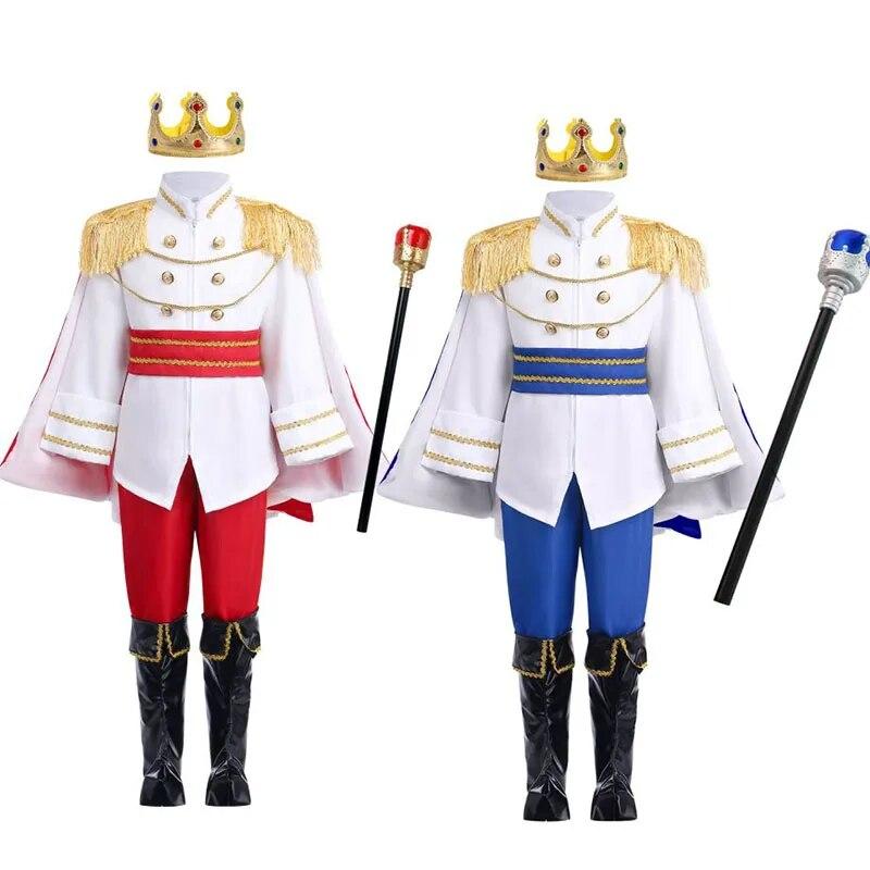 7-teiliges Karnevalskostüm für Jungen, König, mittelalterlicher Prinz, komplettes Outfit-Set für Halloween, Geburtstagsparty, Kostüm