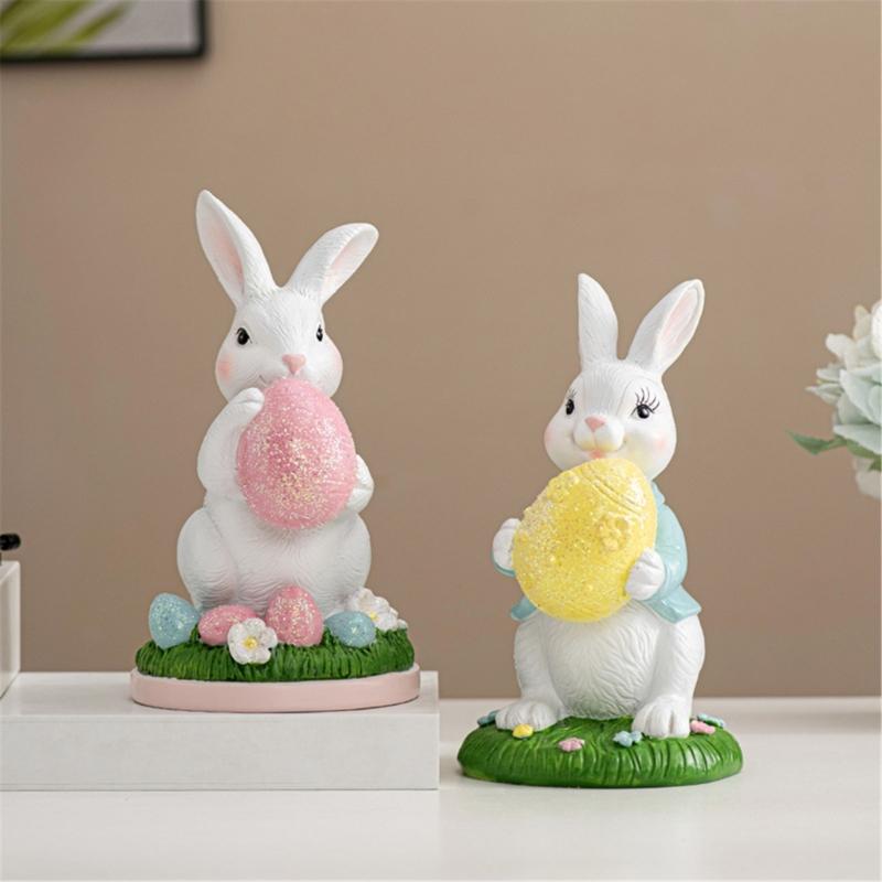 Osterhasen mit Eiern Figur für Frühlings-Heimdekorationen Gartenlandschaft Niedliche Hasenstatue Verzierung mit Rasenbasis