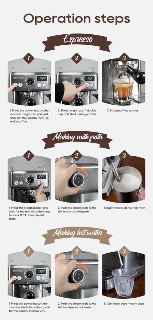 HiBREW H10A Halbautomatische Espressokaffeemaschine, 20 Bar, Kalt-/Heißkaffeemaschine, Temperatur Einstellbar, Milchaufschäumer