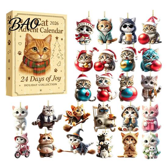 Christmas Countdown Ornaments 24 Days Advent Calendar 2026, 2D Acrylic Reading Cats/Dogs/Forest Animals Tree Decor Ornament Calendar, Cute Pet
