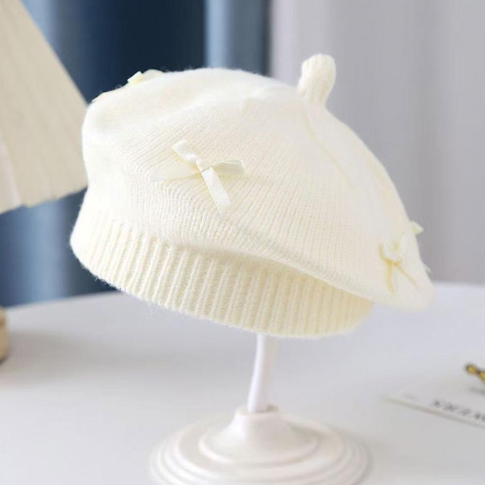 Thick Warm Kids Beret Hat Cotton Bow Knit Headwear Sweet Girls Painter Cap  Autumn Winter
